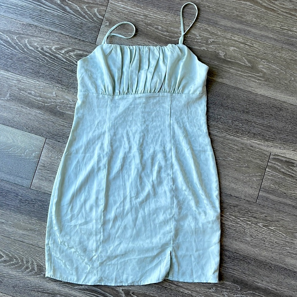 FOREVER21 mint leopard print satin slip babydoll dress with slit